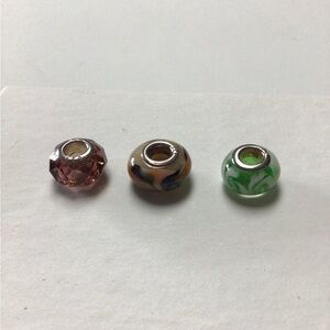 Set of 3 Glass Charms fit Pandora bracelets, marked 925